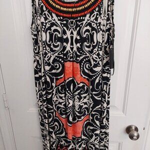 Orange and black beaded collared dress